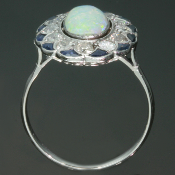 Estate opal engagement ring diamond sapphire platinum (image 5 of 21)